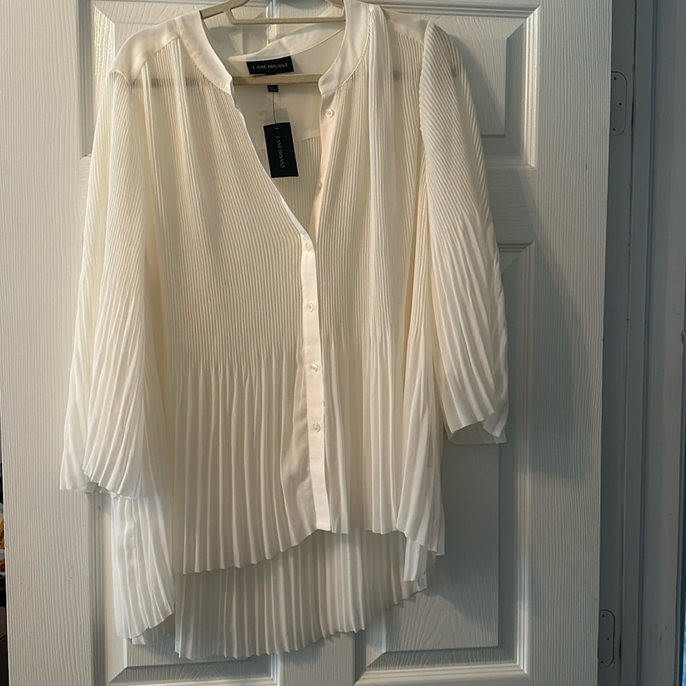 Lane Bryant woman blouse NWT
Pleated .. sheer ..